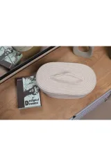 Ekru jüt hasır sepet oval kapaklı organizer 30X20X10