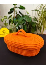 Turuncu jüt hasır sepet oval kapaklı organizer 30X20X22