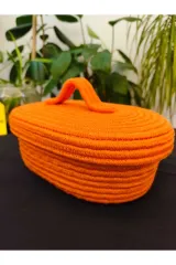 Turuncu jüt hasır sepet oval kapaklı organizer 30X20X22
