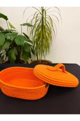 Turuncu jüt hasır sepet oval kapaklı organizer 30X20X22