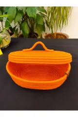 Turuncu jüt hasır sepet oval kapaklı organizer 30X20X22