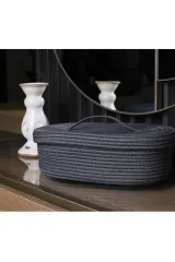 jüt hasır sepet oval kapaklı organizer 30X20X13