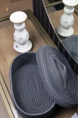 jüt hasır sepet oval kapaklı organizer 30X20X13