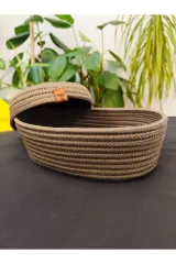 Kahve jüt hasır sepet oval kapaklı organizer 30X20X20