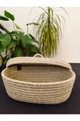Taş jüt Hasır Sepet Oval Kapaklı Organizer 30x20x23