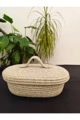 Taş jüt Hasır Sepet Oval Kapaklı Organizer 30x20x23