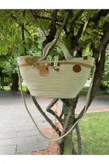 Bej el çantası plaj çantası omuz çantası jüt hasır görünümlü