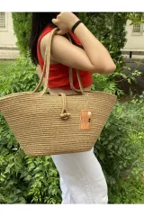 Kırçıl el çantası plaj çantası omuz çantası jüt hasır görünümlü