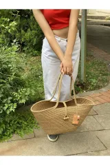 Kırçıl el çantası plaj çantası omuz çantası jüt hasır görünümlü