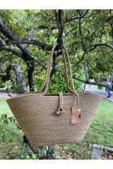 Kırçıl el çantası plaj çantası omuz çantası jüt hasır görünümlü
